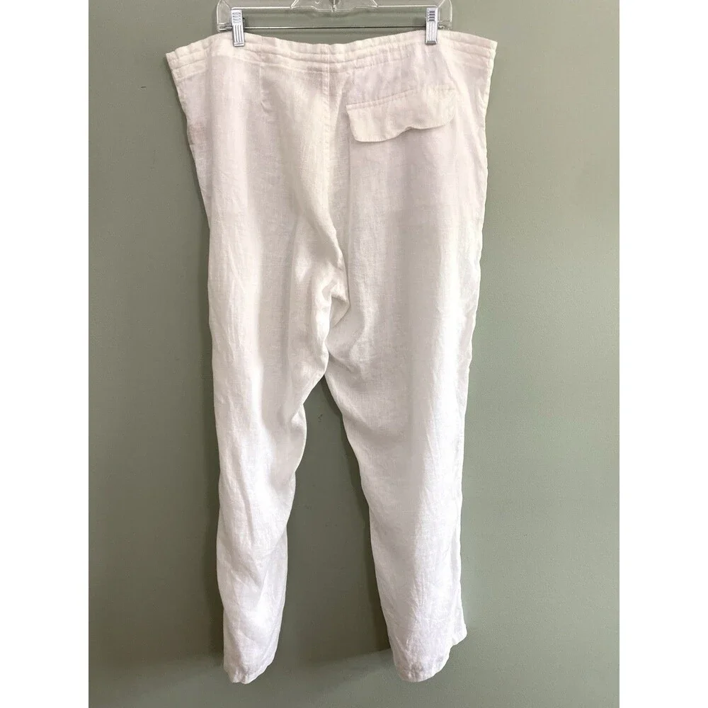 Bruno 100% Linen Pants Lightweight Pull On Drawstring Mens XL White Beach Resort